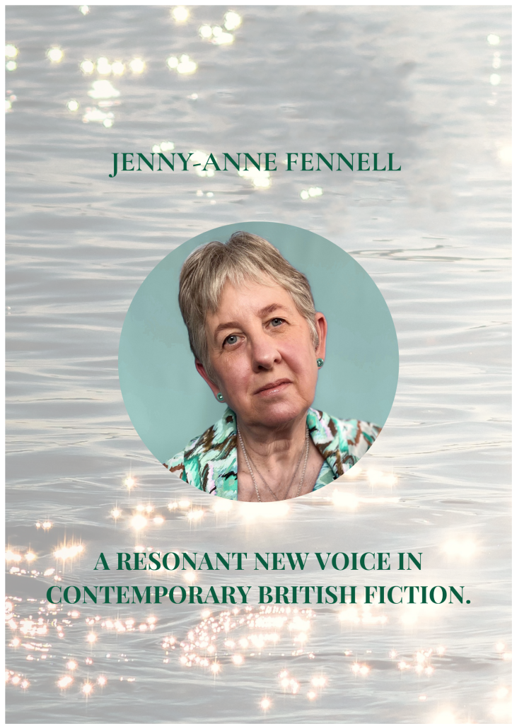 A PHOTO WITH THE WEBSITE RIVER BACKGROUND, A SMALL CIRCULAR PHOTO OF THE AUTHOR, JENNY-ANNE FENNELL WITH A PRAISE SENTENCE FOLLOWING